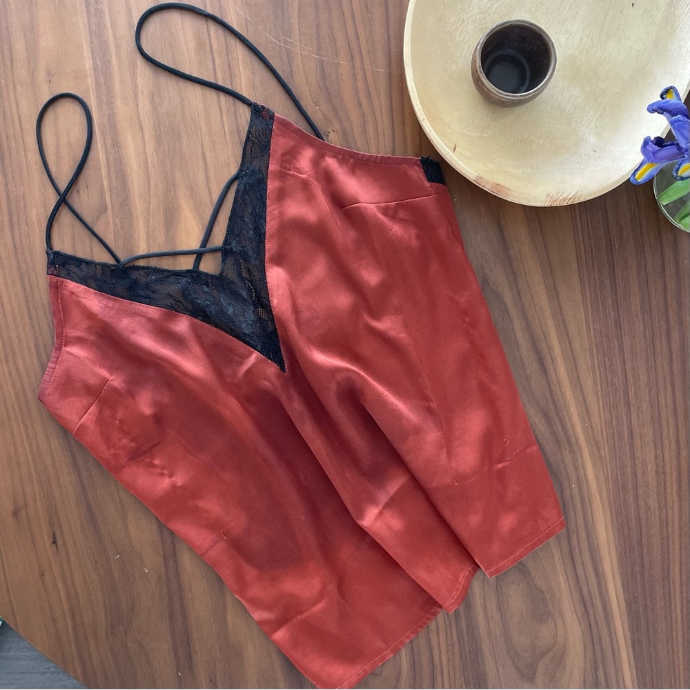 Elegant Rust Satin Lace Trim Camisole